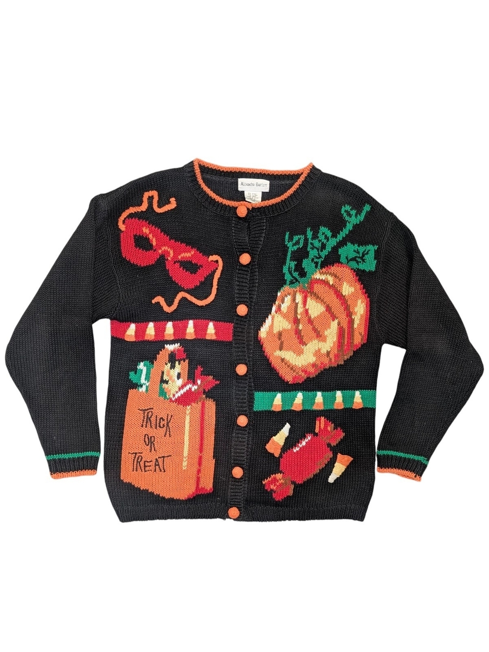 Vintage 80s Knit Halloween Cardigan Alexandra Bartlett LG Retro Trick or Treat
